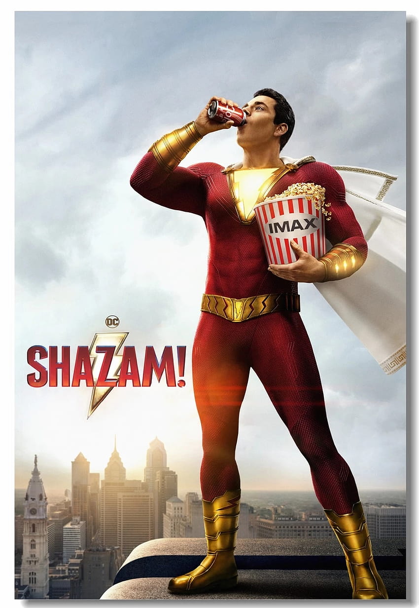 Персонализирано отпечатване на стенопис Zachary Levi Shazam Плакат Shazam Стикери за стена DC Movie Office Bar Cafe Стикери за стенен декор HD тапет за телефон