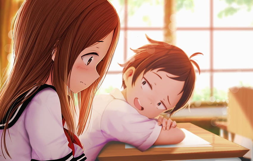 Junge, Mädchen, Schule, Klasse, Studenten, Karakai jouzu, Anime-Studentenjunge HD-Hintergrundbild