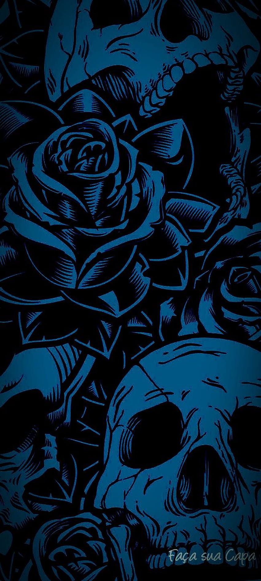 Skull and Roses Im a sucker for blue The original was grey [650x1444] for your , Mobile & Tablet, skull and roses aesthetic HD phone wallpaper