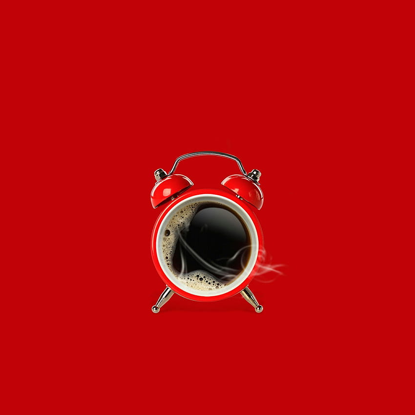 赤いコーヒー カップと目覚まし時計クリエイティブ Q、 HD電話の壁紙