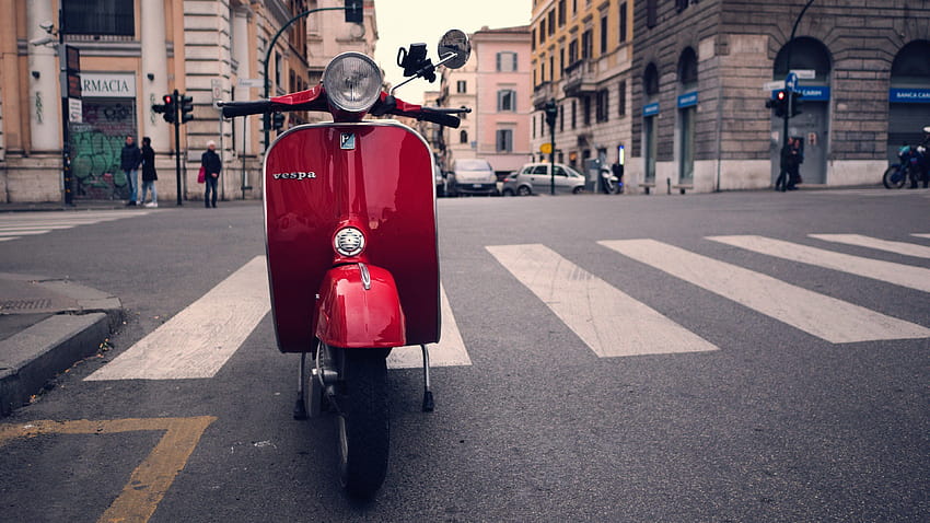 ID: 207461 / red vespa scooter parked on a city street in rome, red vespa HD wallpaper