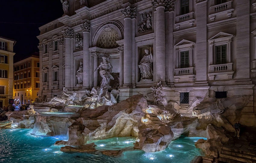 night lights Rome Italy the Trevi fountain HD wallpaper