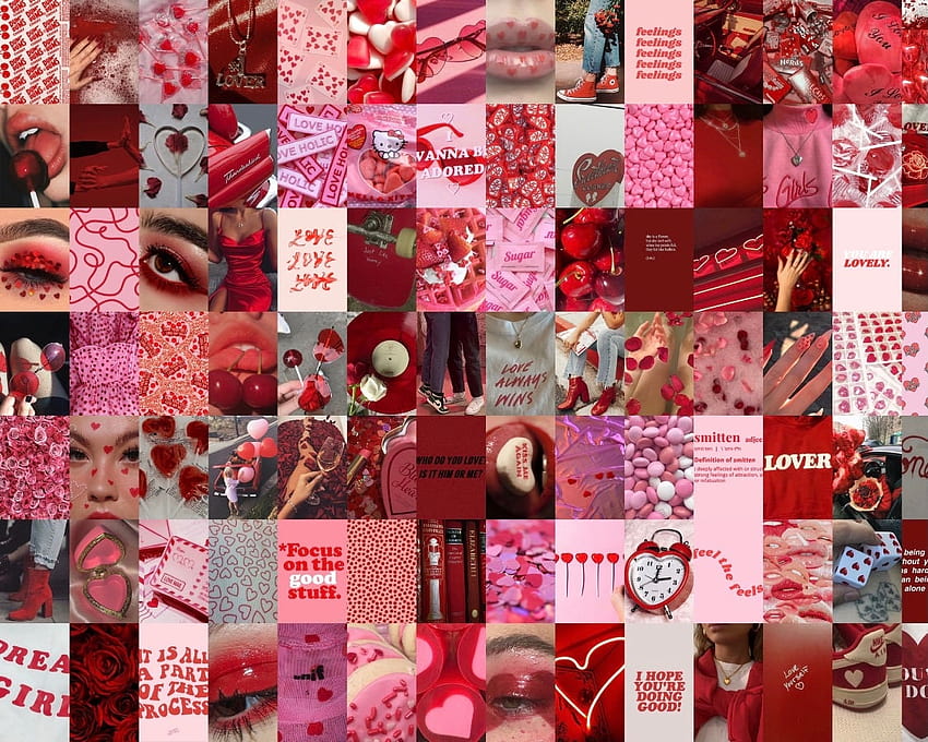 Lovecore Wall Collage Kit Valentines Day Collage Kit Vermelho, colagem estética dia dos namorados papel de parede HD