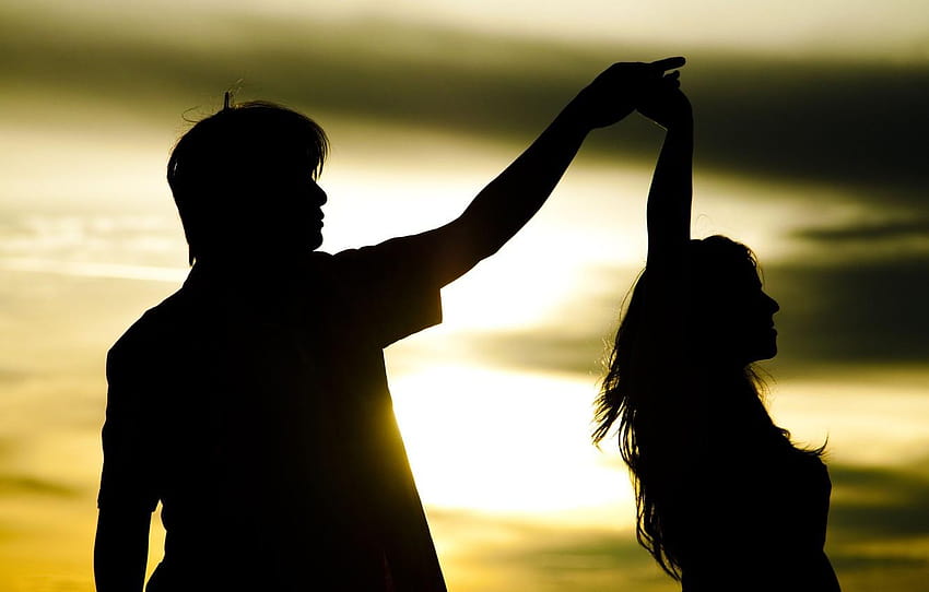 girl, the sun, love, sunset, background, movement, woman dancing silhouette HD wallpaper