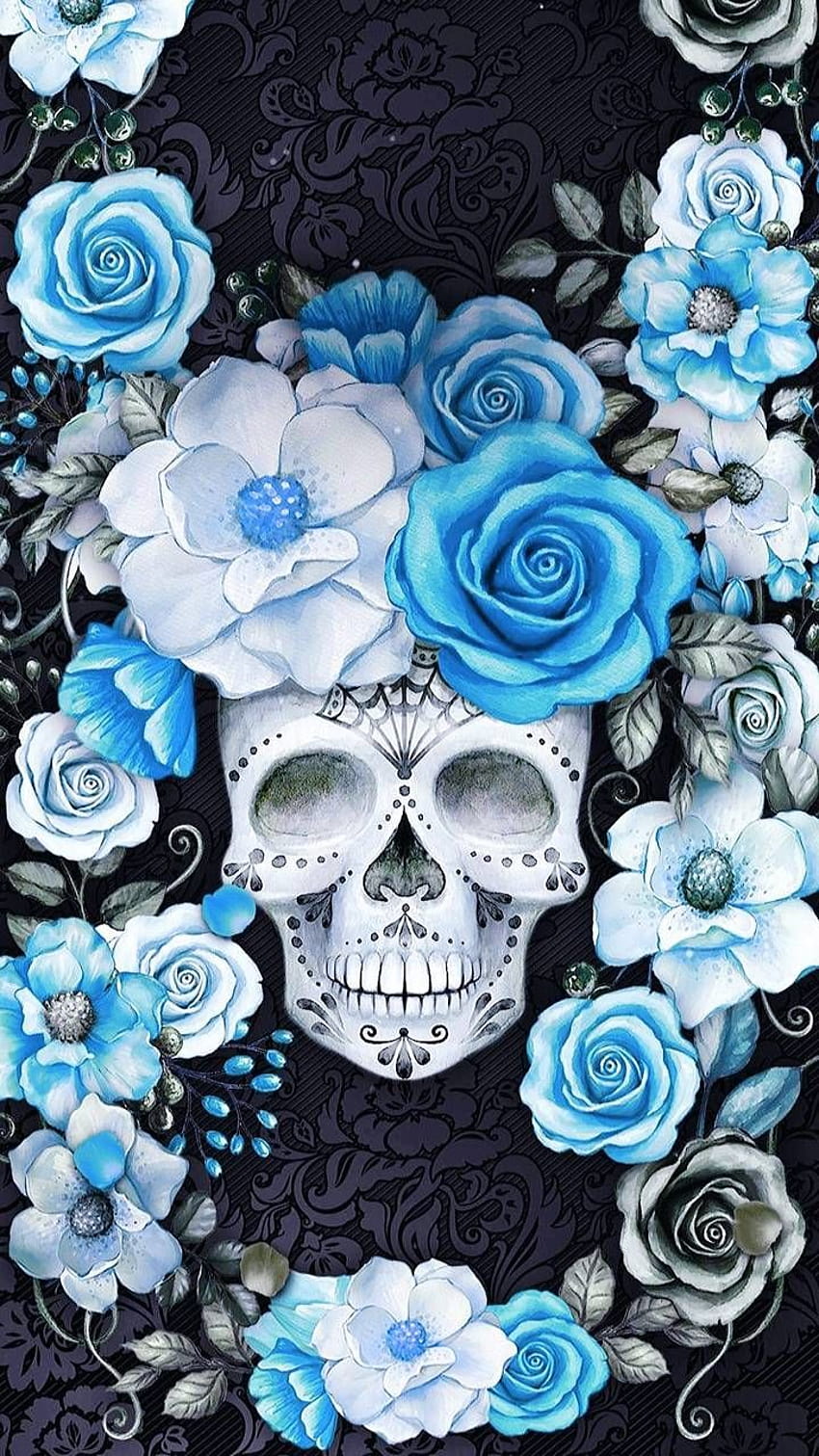 Blue skulls by JadeKat, blue skeleton HD phone wallpaper