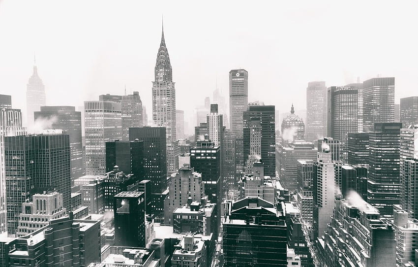 USA, United States, Winter, Manhattan, NYC, Snow, New York City, Skyline, Chrysler Building, Black and White, America, B/W, Skyscrapers, United States of America, Snow Covered Skyscrapers , section город, nyc winter phone HD wallpaper