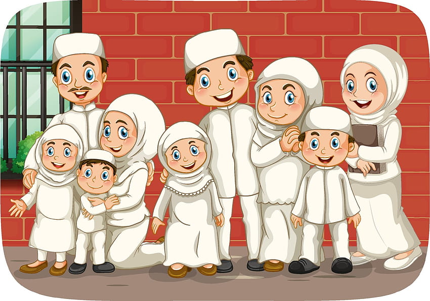 Scène avec personnage de dessin animé de famille musulmane 1928666 vectorielle sur Vecteezy Fond d'écran HD