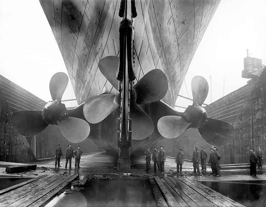 noir et blanc, vieux, bâtiments, Titanic, bateaux, hélice :: Fond d'écran HD