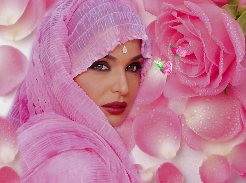 Veil Peach Gem Pink Red Roses Black Girl White Green Fantasy Brown 141723 : 13, veiled woman HD wallpaper