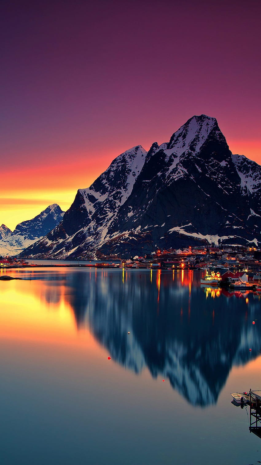 Góry Reinebringen w Norwegii Zachód słońca, Norwegia mobile Tapeta na telefon HD