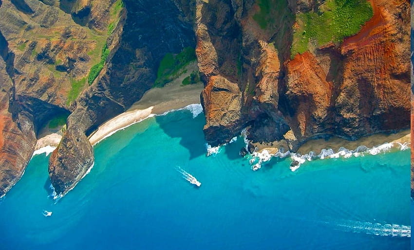 2808669 kauai ilha do Havaí montanha praia mar areia penhasco costa, vista aérea das ilhas da praia papel de parede HD