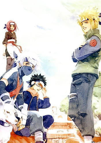 hatake kakashi, namikaze minato, uchiha obito, and nohara rin (naruto and 1  more) drawn by mtmting