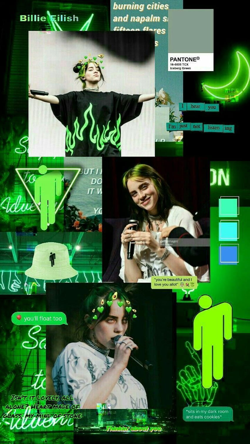 billie eilish зелена естетика HD тапет за телефон