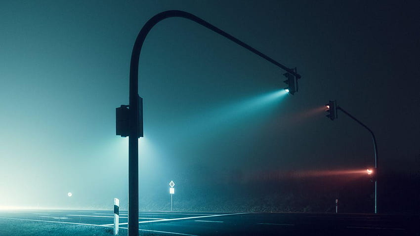 Traffic lights, Foggy night, Road, , graphy, foggy city lights HD wallpaper