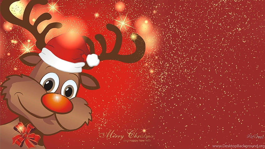 กวาง: สุขสันต์วันคริสต์มาสสดใส กวางเรนเดียร์รูดอล์ฟร่าเริง สีแดง น่ารัก คริสต์มาสรูดอล์ฟ วอลล์เปเปอร์ HD