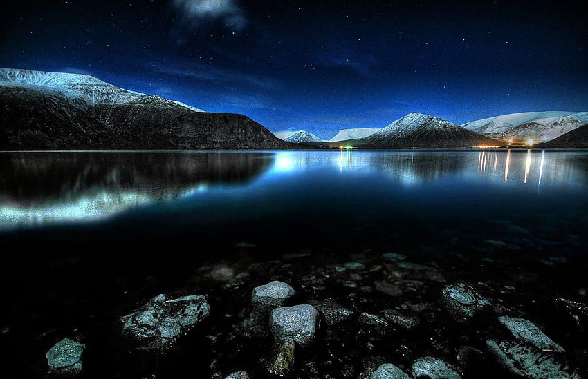 Peaceful Stars Calm Night Beautiful Midnight Dark Reflections Sky, beautiful sky background HD wallpaper