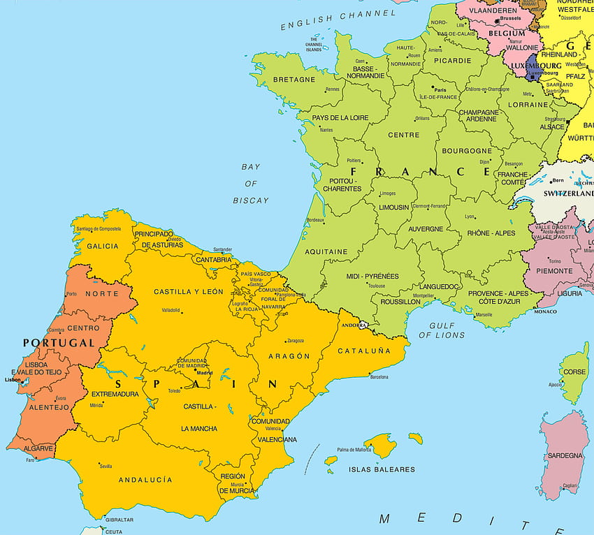 карта на испания и франция, карта на франция HD тапет