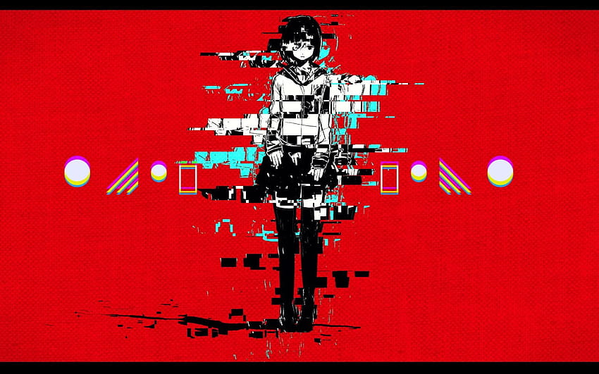Female anime character digital , red, glitch art, communication • For You For & Mobile, red anime HD wallpaper