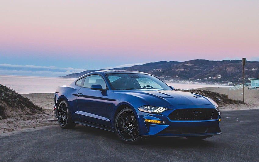 Ford Mustang 2018, blue mustang HD wallpaper