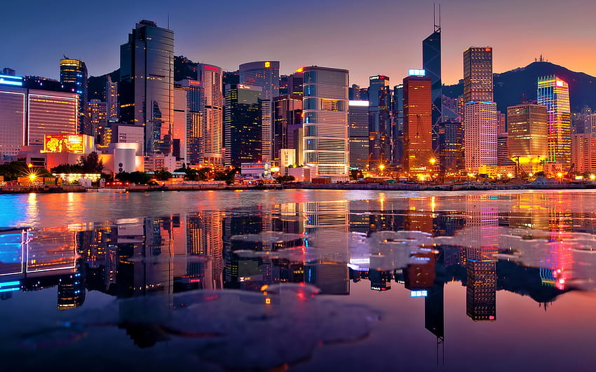Edifícios de Hong Kong Bay Arranha-céus Sunset r, edifícios do pôr-do-sol papel de parede HD
