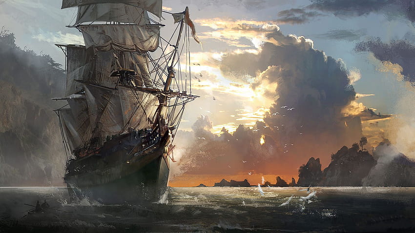 Ghost Pirate Ship, rocks, ghost, ship, ocean, pirate, HD wallpaper | Peakpx