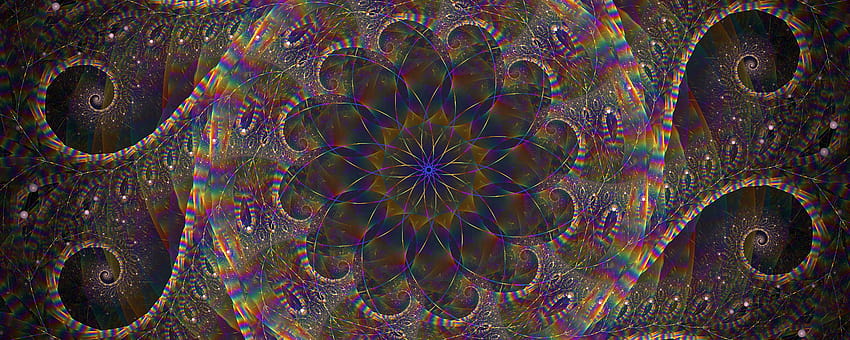 2560x1024 fractal, kaleidoscope, iridescent art HD wallpaper