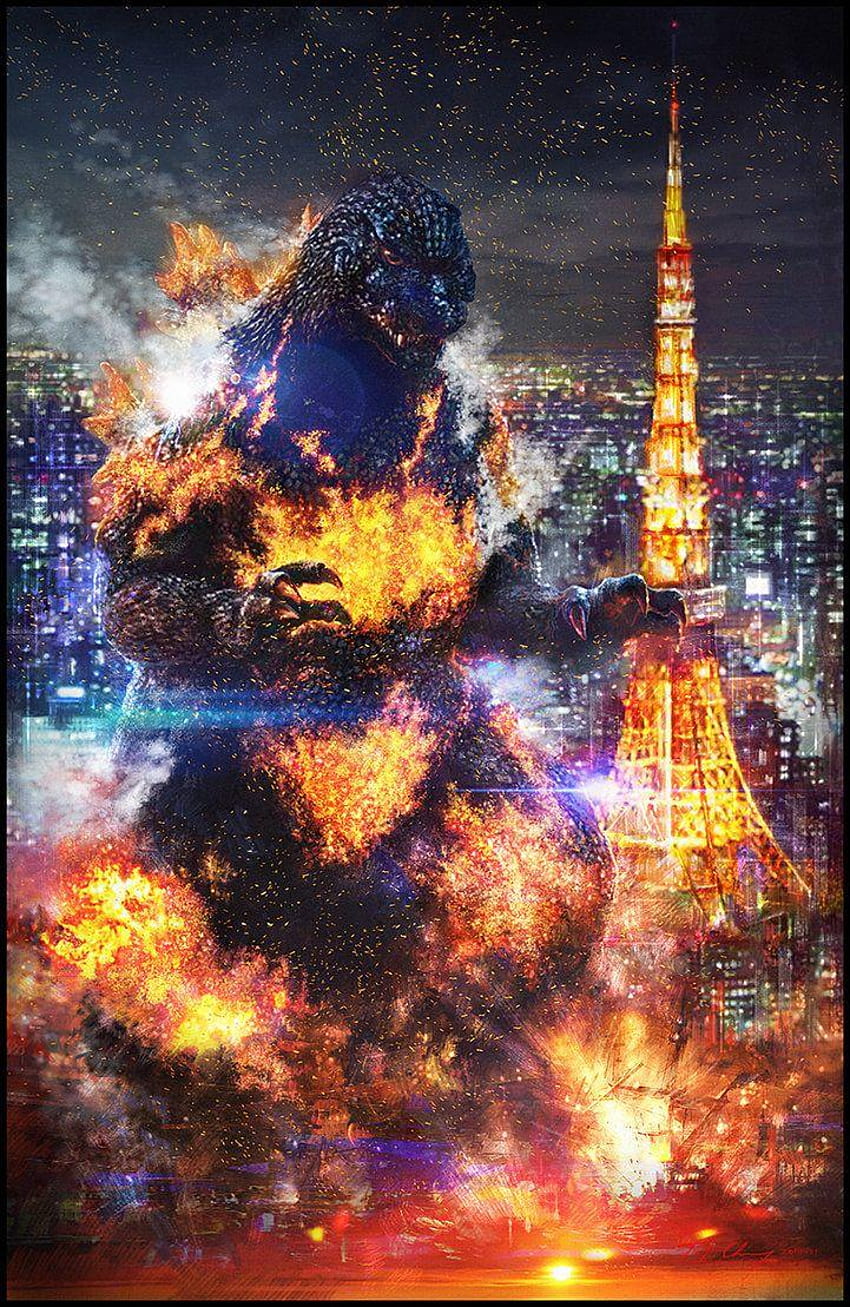 por cheungchungtat, Godzilla en llamas fondo de pantalla del teléfono