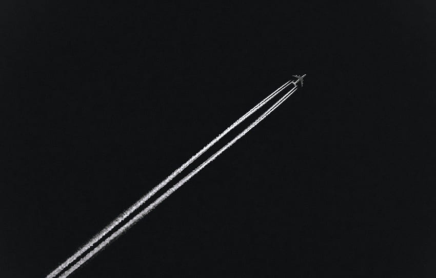The sky, Minimalism, The plane, Trail, Aviation, Black, minimalist aviation HD wallpaper