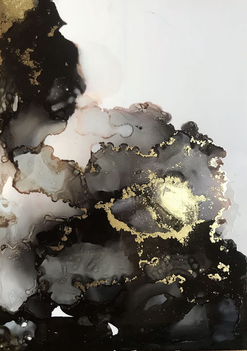 Black and Gold Abstract Alcohol Ink ...br.pinterest, gold painting HD phone wallpaper