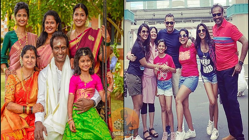 Ator Arun Pandian Família com esposa, pai, irmã e 3 filhas papel de parede HD