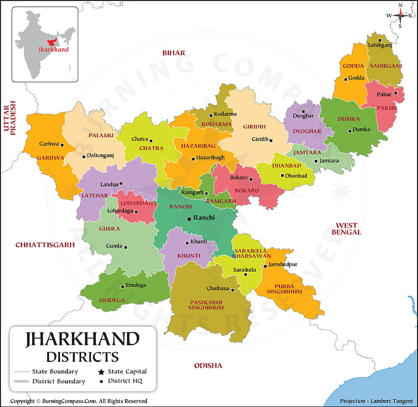 Karte des Distrikts Jharkhand, politische Karte von Jharkhand HD-Hintergrundbild
