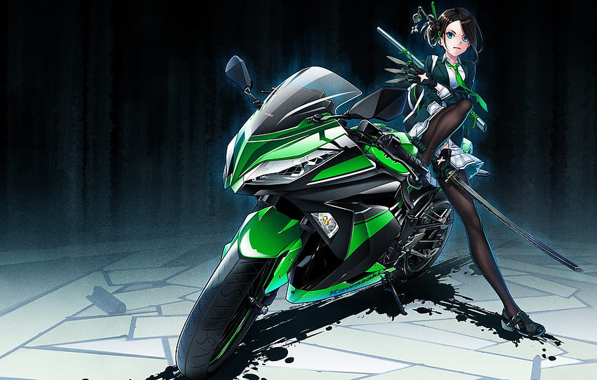 kız, kılıç, anime, sanat, motosiklet, hamada youho, bölüm ustası, anime motosiklet HD duvar kağıdı