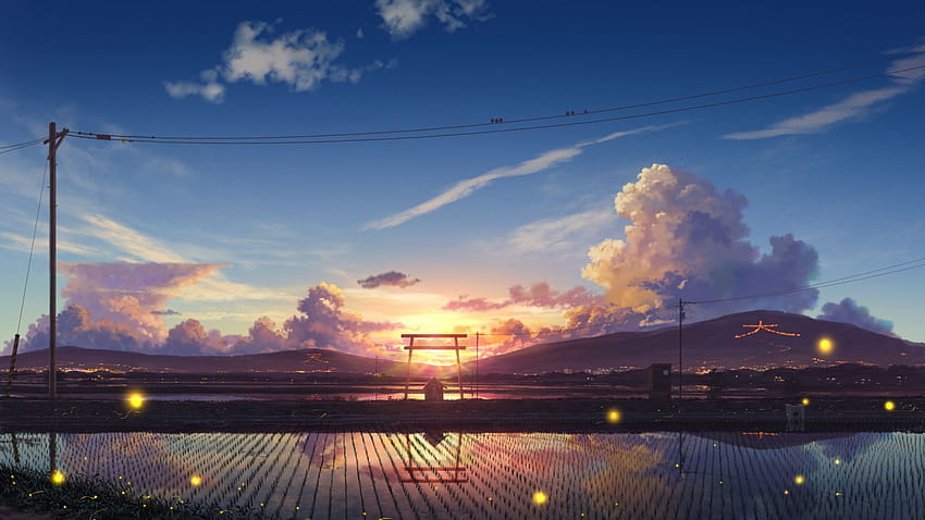 2880x1800 farms, landscape, village, sunset, sunset anime HD wallpaper