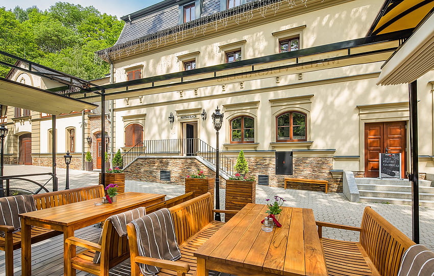 the city, street, Czech Republic, restaurant, Carlsbad, largest summer terrace , section город HD wallpaper