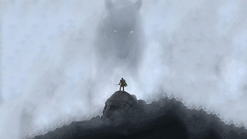 Vikingos, mitología, arte de fantasía, casco, lobo, niebla, guerrero, arte de lobo fondo de pantalla