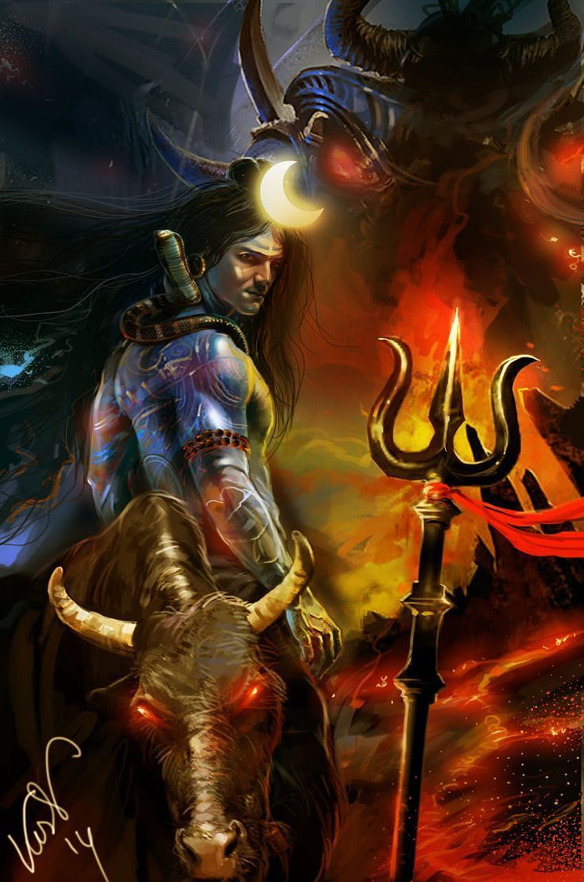 Lord Shiva en Rudra Avatar animado, dibujos animados de Lord Shiva fondo de pantalla del teléfono