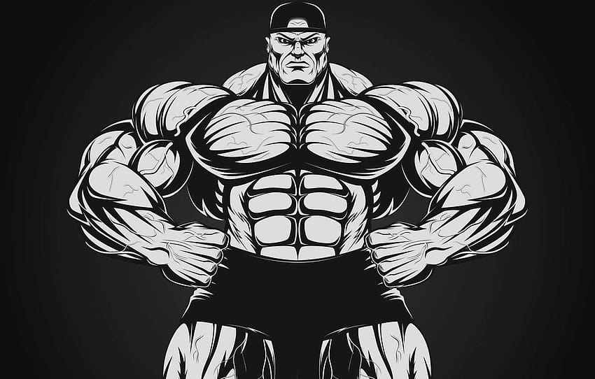 Cartoon Black And White Bodybuilding, bodybuilder cartoon HD wallpaper
