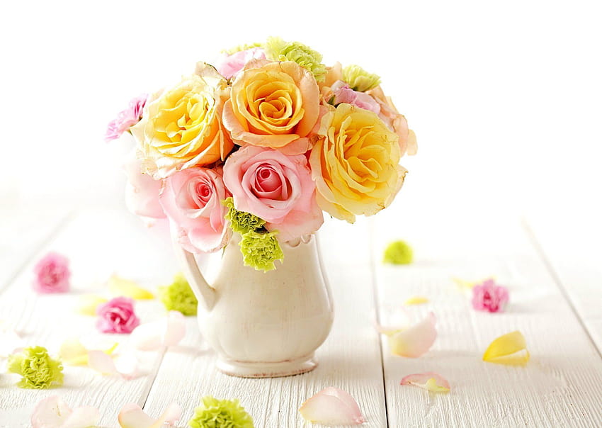 Tender Pastel Flowers Roses Bouquet Sweet, pastel spring HD wallpaper