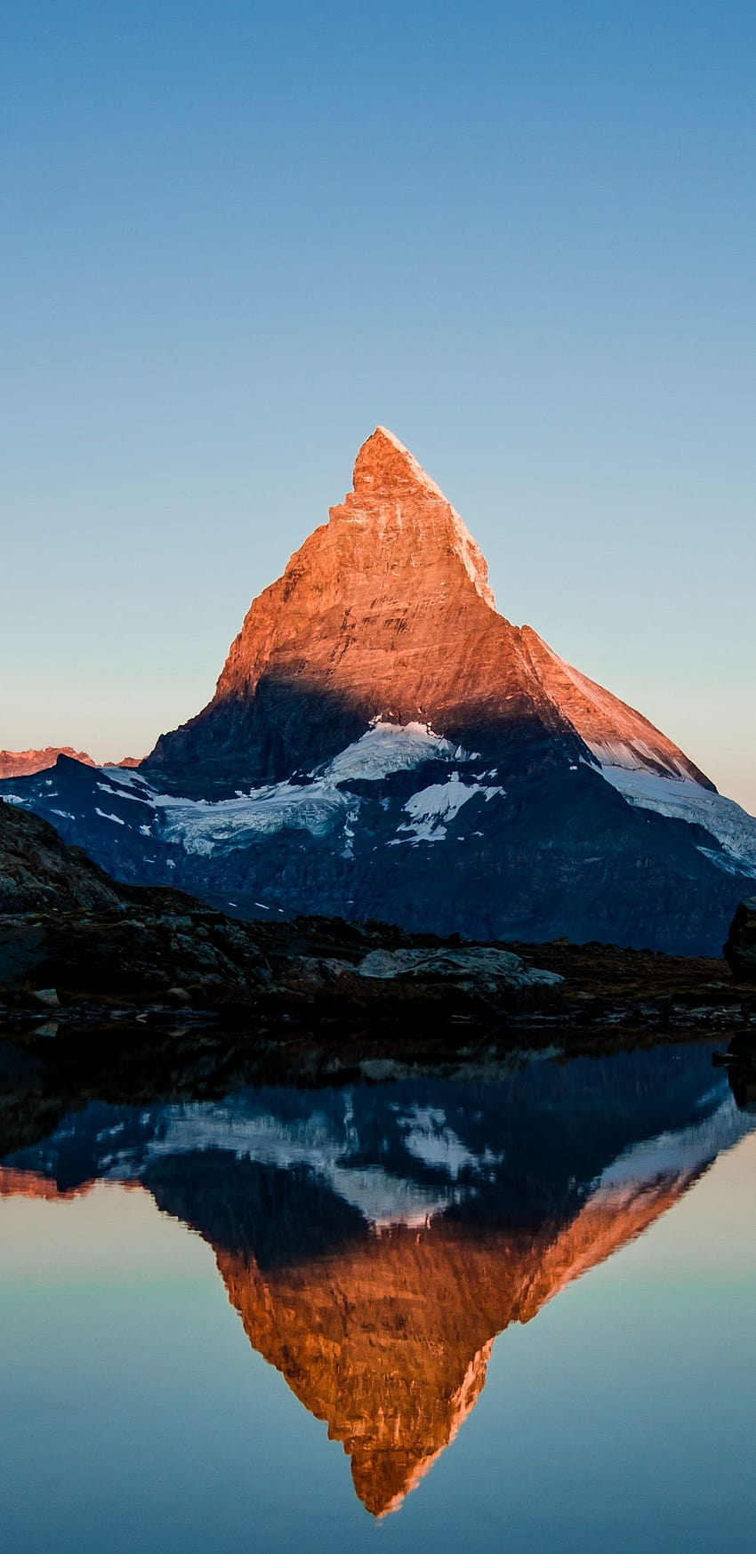 1440x2960 Matterhorn, mountain, glow, sunset, lake, mountain matterhorn alps HD phone wallpaper