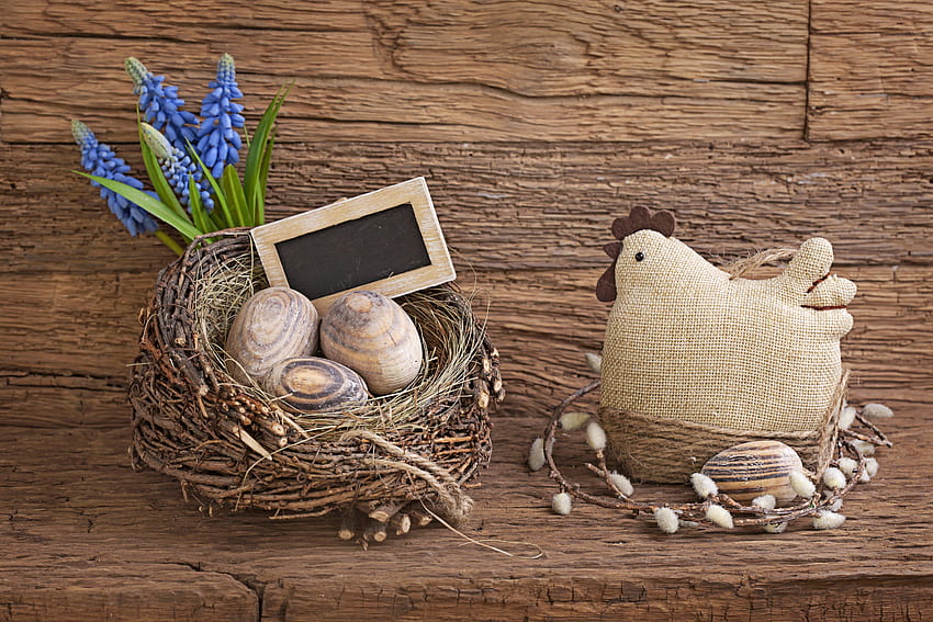 Wood chicken rustic Easter Eggs, easter roustic HD wallpaper