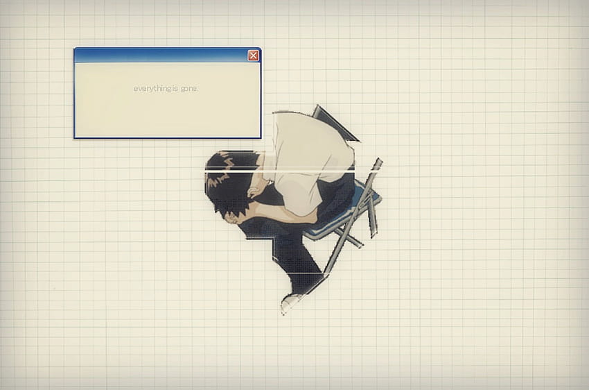 Männliche animierte Figur sitzt auf Stuhlillustration, Vaporwave, Evangelion Vaporwave HD-Hintergrundbild