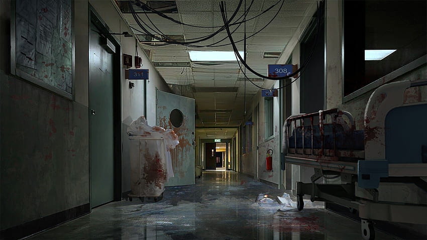 Yan Meng tarafından terk edilmiş hastane Bu terk edilmiş bir hastane koridoru. Belki biraz kavga vardı..., ürkütücü hastane HD duvar kağıdı