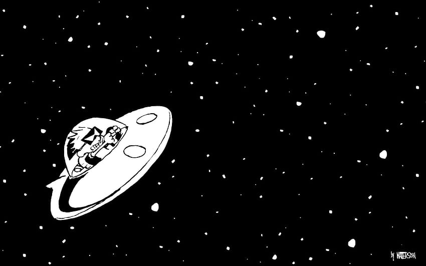 Calvin and Hobbes Spaceship BW, spaceship minimalist HD wallpaper