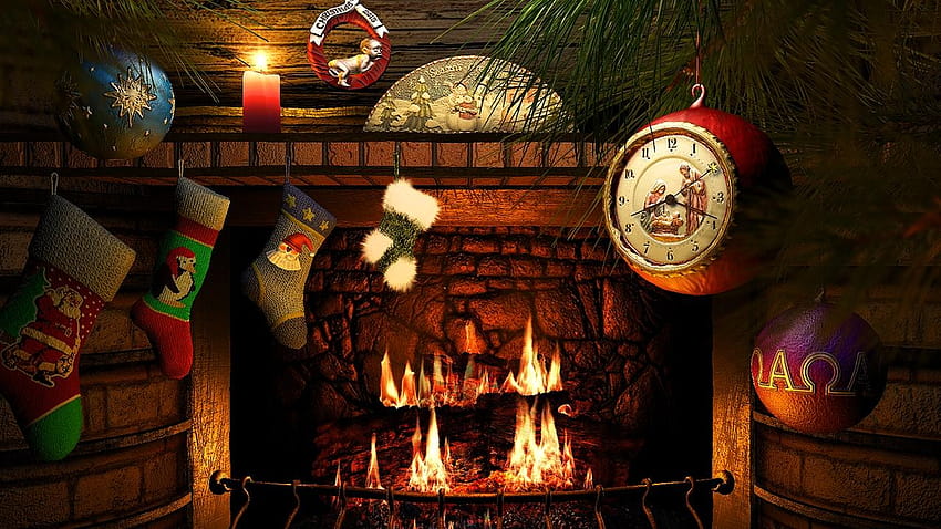 Fireside Christmas 3D Screensaver & Live Fireplace, chimney HD wallpaper