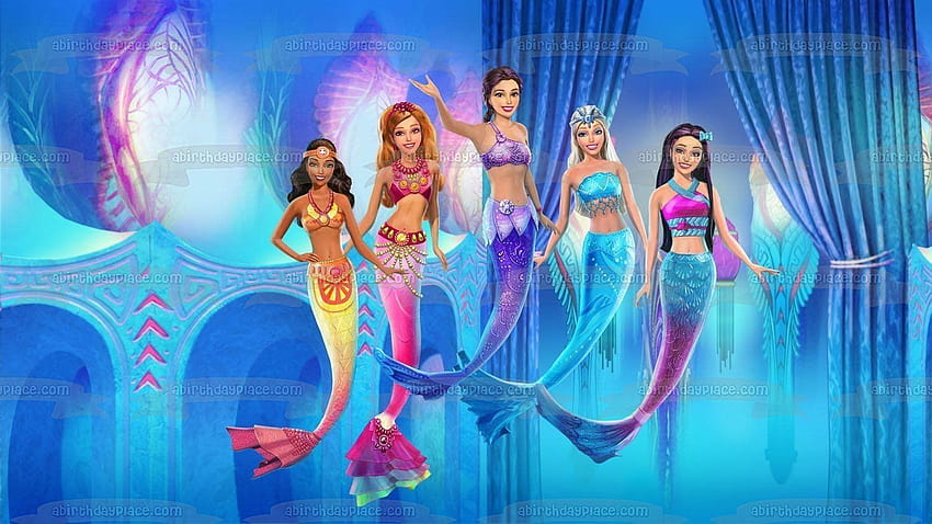 Mattel Barbie Dolls Mermaids jadalna ozdoba na wierzch tortu ABPID05094 w 2021 r., syrenka barbie Tapeta HD