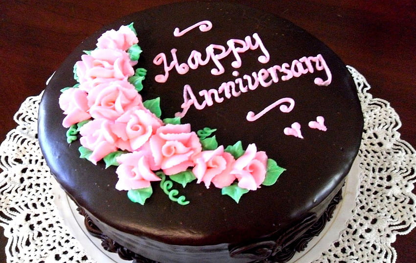 Chocolate “Happy Anniversary” Cake with Elegant Border and Warm Colors  (VG): 1/4 Sheet | Closter | Whole Foods Market