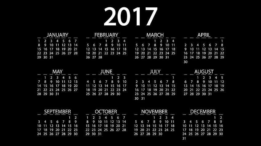 : latar belakang hitam, teks, sederhana, 2017 Year, bulan, kalender, merek, label, garis, jumlah, screenshot, fon, alat elektronik 8724x4907 Wallpaper HD