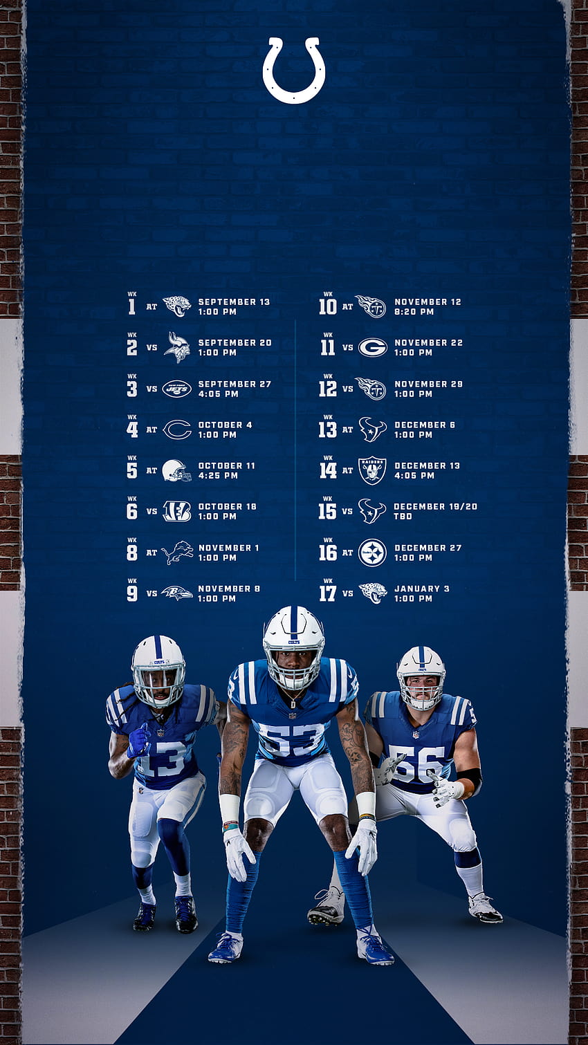 2020-2021 Indianapolis Colts Lock Screen Schedule for iPhone 6-7-8 Plus