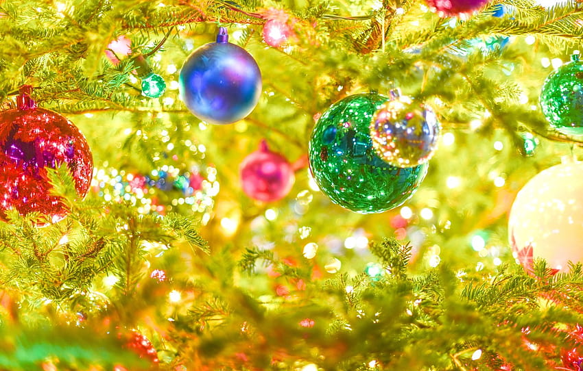 color, balls, glare, reflection, holiday, branch, paint, toys, new year, lights, tree, garland, brightness, reflections , section новый год HD wallpaper