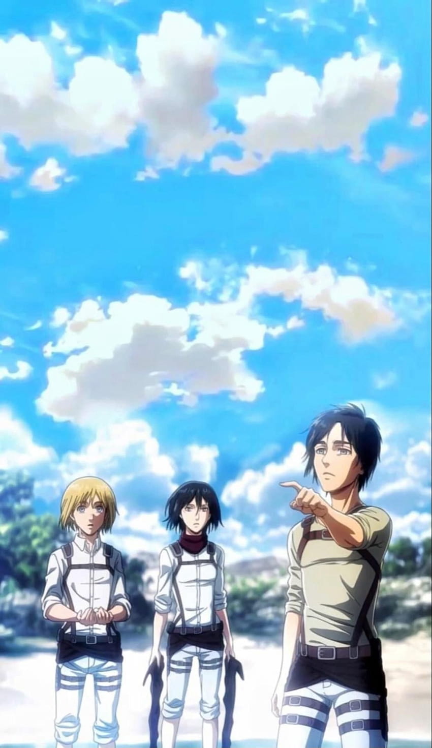 Eren, Mikasa, Armin Live 3D, armin y mikasa fondo de pantalla del teléfono